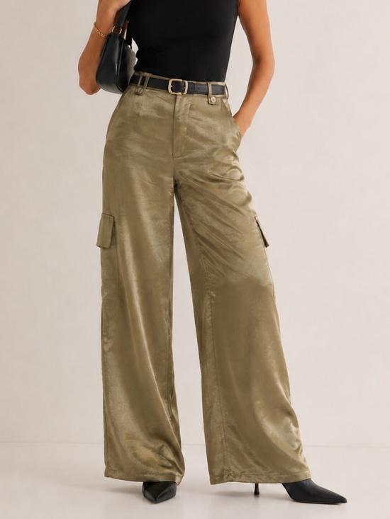 Astrid Pants - NWT - Astrid Wide Leg Satin Cargo Pants - SzS